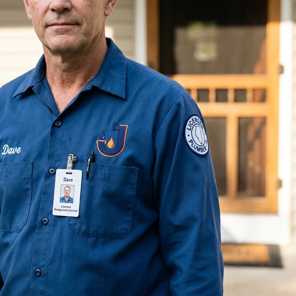 Licensed plumber showing ID badge in Frisco City, AL
