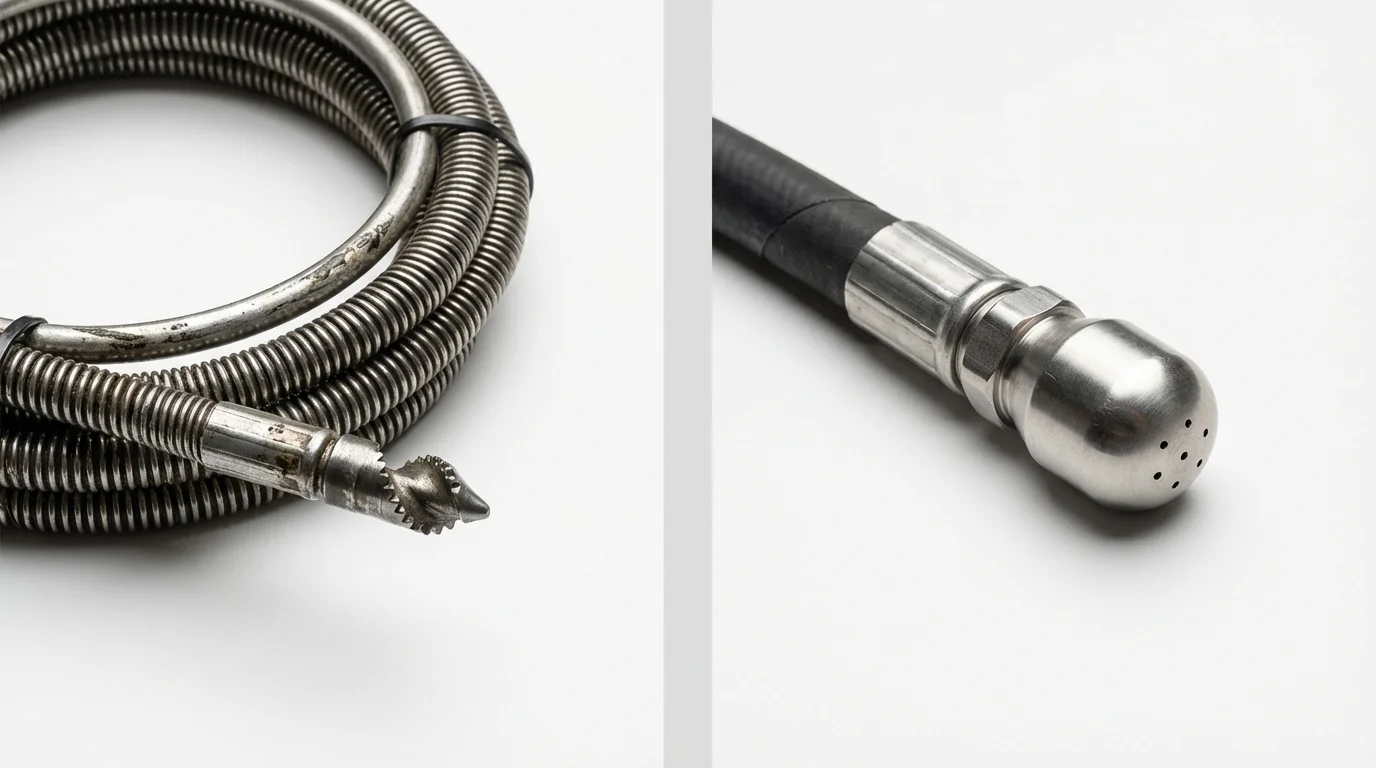 Drain snake cable and hydro jetting nozzle used for drain cleaning in Frisco City, AL