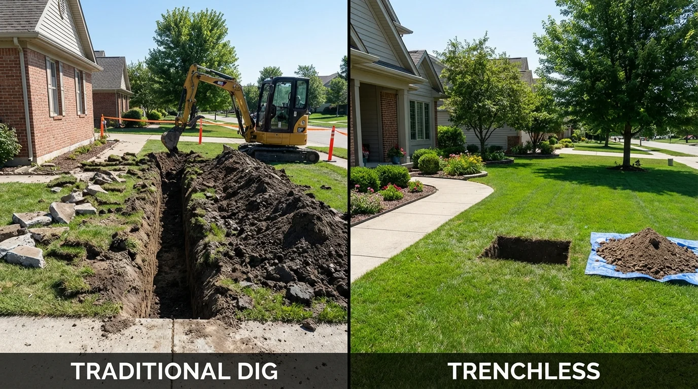 Trenchless sewer repair with minimal yard damage versus traditional excavation in Frisco City, AL